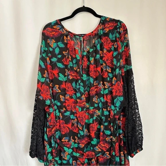 NWT Torrid Plus Size Women's Maxi Peasant Chiffon Floral Black Dress sz 6X/30 - Picture 15 of 16